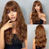 Yeknu Long Dark Brown Women&#39;s Wigs with Bangs Water Wave Heat Resistant Synthetic Wigs for Women African American Hair Wig