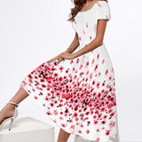 Yeknu Spring Summer Midi Dresses Women Party Elegant Slim Short Sleeves Floral Print Long Dress Casual Vestidos Beach Dress