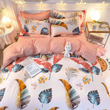 Yeknu Bedding Set Boy Girl Bed Sheet Quilt Cover Pillowcase Single Bed Double Bed Queen Bed Quilt Cover Washed Cotton Bedclothes