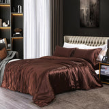 Yeknu Mulberry Silk Satin Bedding Set High Quality Skin Friendly Real Silk Duvet Cover Set Solid Color King Size White Quilt Cover Set