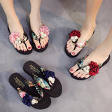 Yeknu summer beach flip flops women&#39;s sandals Handmade flowers casual clip flat sandals slippers outside wearing women&#39;s shoes c587