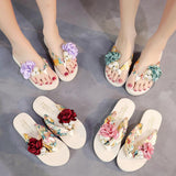 Yeknu summer beach flip flops women&#39;s sandals Handmade flowers casual clip flat sandals slippers outside wearing women&#39;s shoes c587