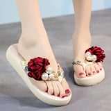 Yeknu summer beach flip flops women&#39;s sandals Handmade flowers casual clip flat sandals slippers outside wearing women&#39;s shoes c587