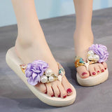 Yeknu summer beach flip flops women&#39;s sandals Handmade flowers casual clip flat sandals slippers outside wearing women&#39;s shoes c587