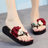 Yeknu summer beach flip flops women&#39;s sandals Handmade flowers casual clip flat sandals slippers outside wearing women&#39;s shoes c587