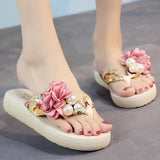 Yeknu summer beach flip flops women&#39;s sandals Handmade flowers casual clip flat sandals slippers outside wearing women&#39;s shoes c587