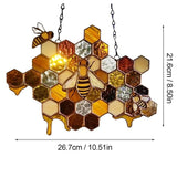 Yeknu Bee Honeycomb Stained Honeybee Window Hangings Ornament Suncatcher, Beehive Stained Panel Handcrafted Modern Sunflower Stained Window Hangings Colorful Bee Pendant Art Ornaments